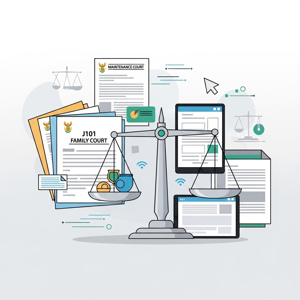 Illustration of a parent and child with legal documents